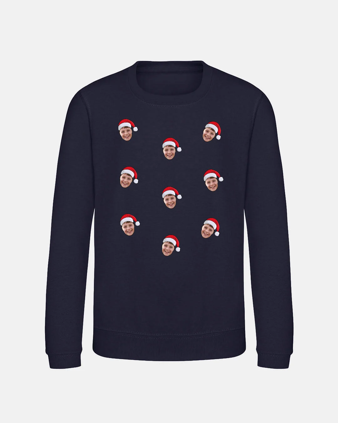 Santa Faces Kids’ Christmas Jumper